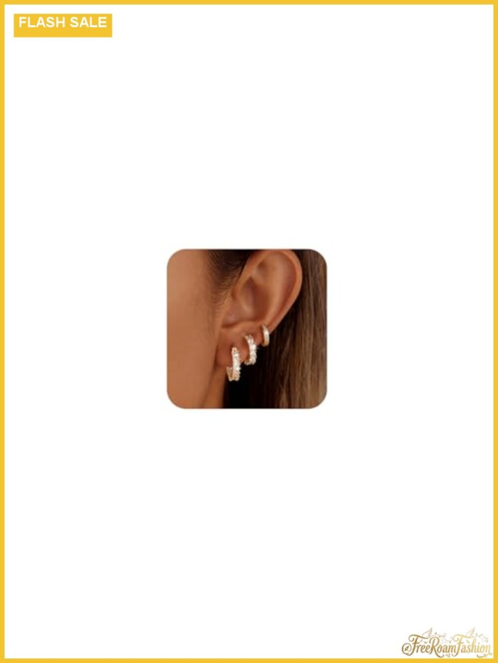 3 Pairs CZ Hoop Earrings Gold Silver Hypoallergenic Copper